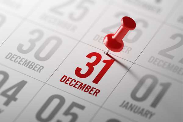 December 31 Highlighted on Calendar